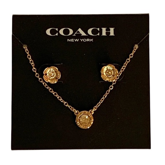 COACH Women's Rose Gold Tea Rose  3-Piece Jewelry Necklace Set - Picture 1 of 5